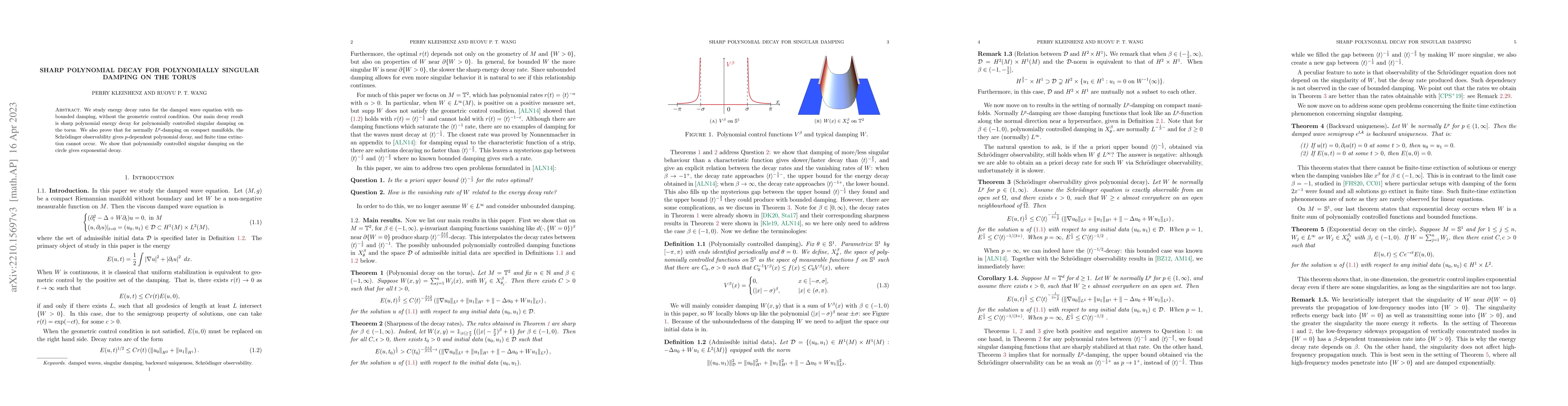 Thumbnail for Sharp polynomial decay for polynomially singular damping on the torus