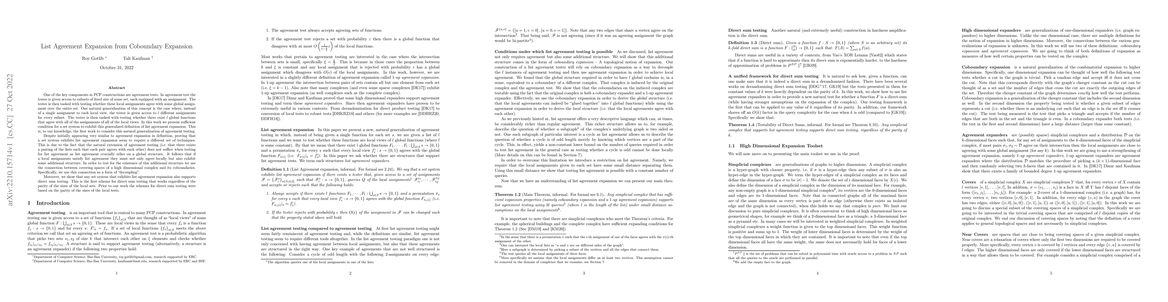 Thumbnail for List Agreement Expansion from Coboundary Expansion
