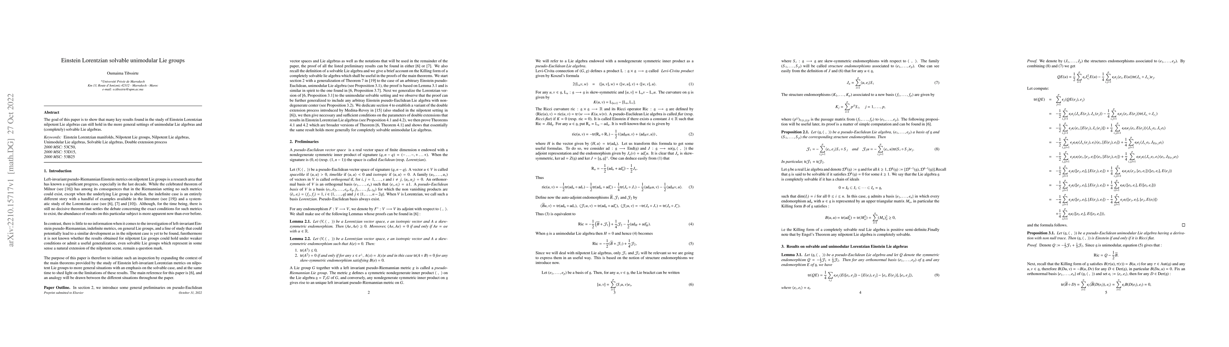 Thumbnail for Einstein Lorentzian solvable unimodular Lie groups