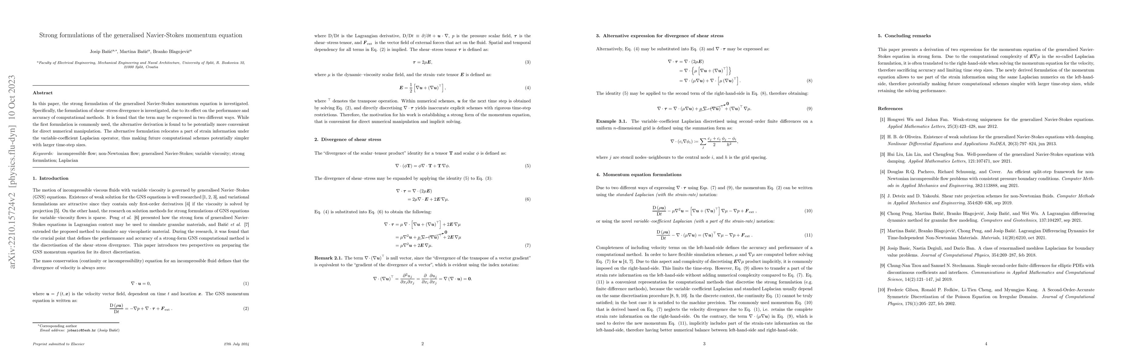 Thumbnail for Strong formulations of the generalised Navier-Stokes momentum equation