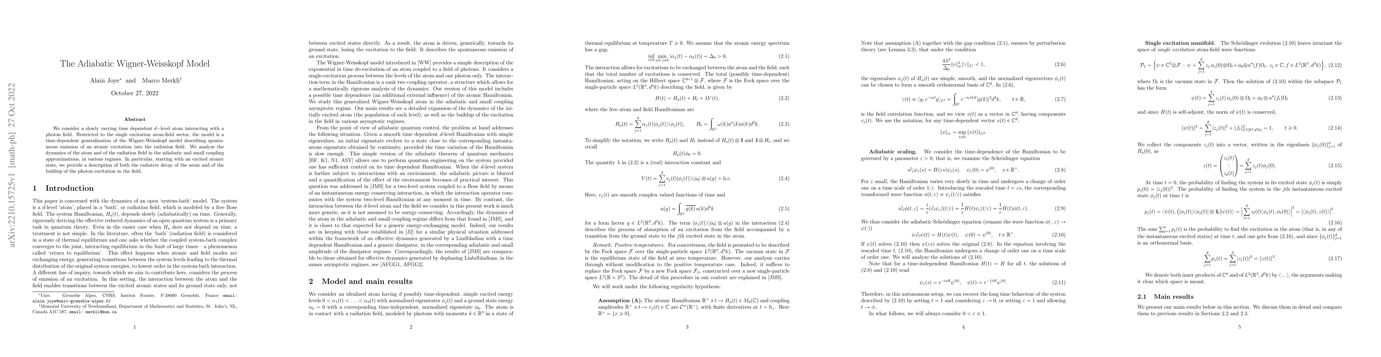 Thumbnail for The Adiabatic Wigner-Weisskopf Model