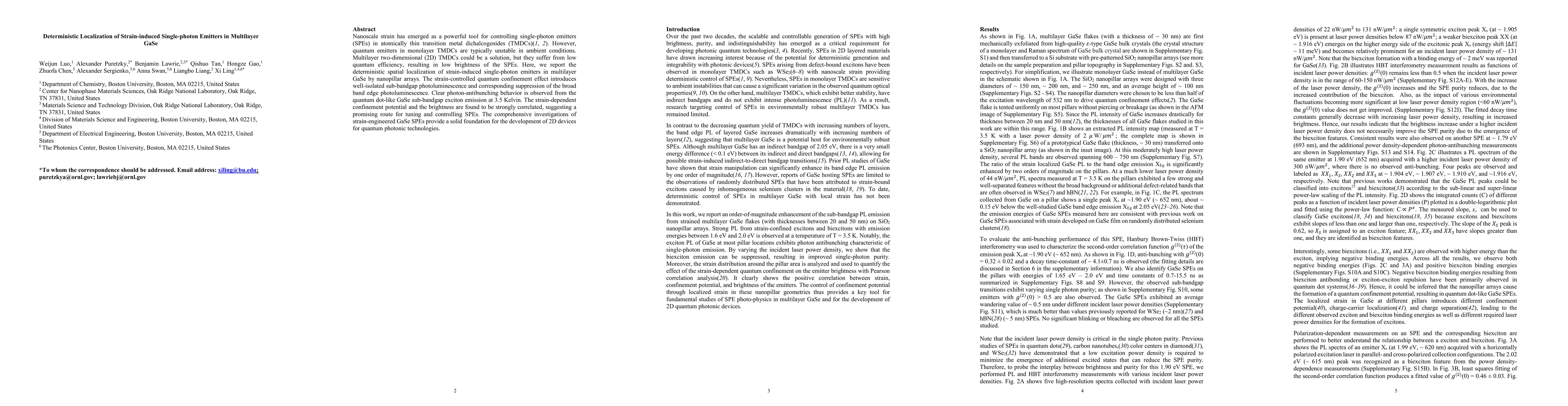Thumbnail for Deterministic Localization of Strain-induced Single-photon Emitters in
  Multilayer GaSe