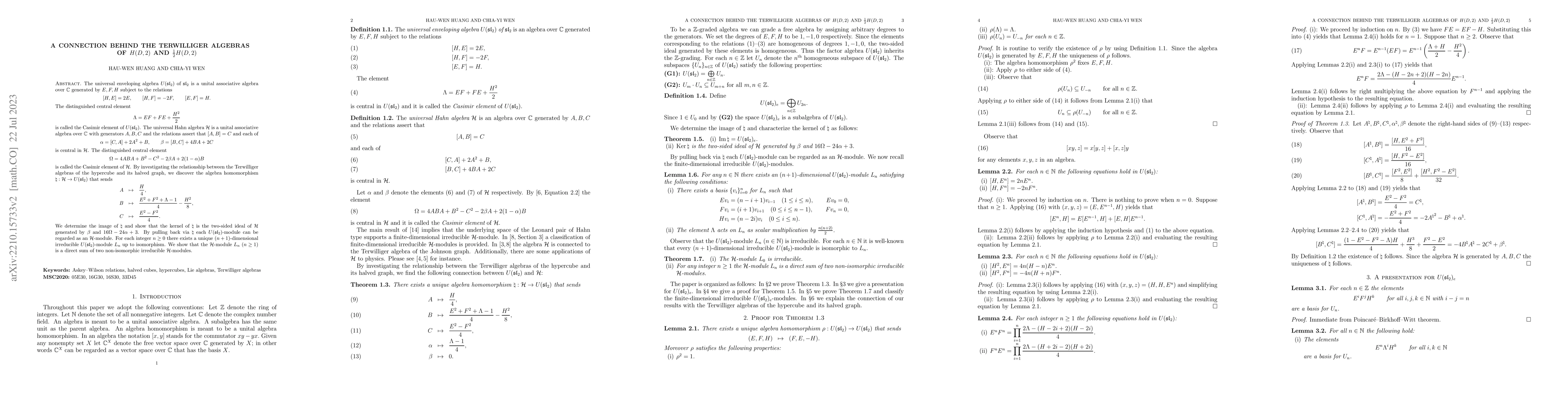 Thumbnail for A Connection Behind the Terwilliger Algebras of $H(D,2)$ and
  $\frac{1}{2} H(D,2)$