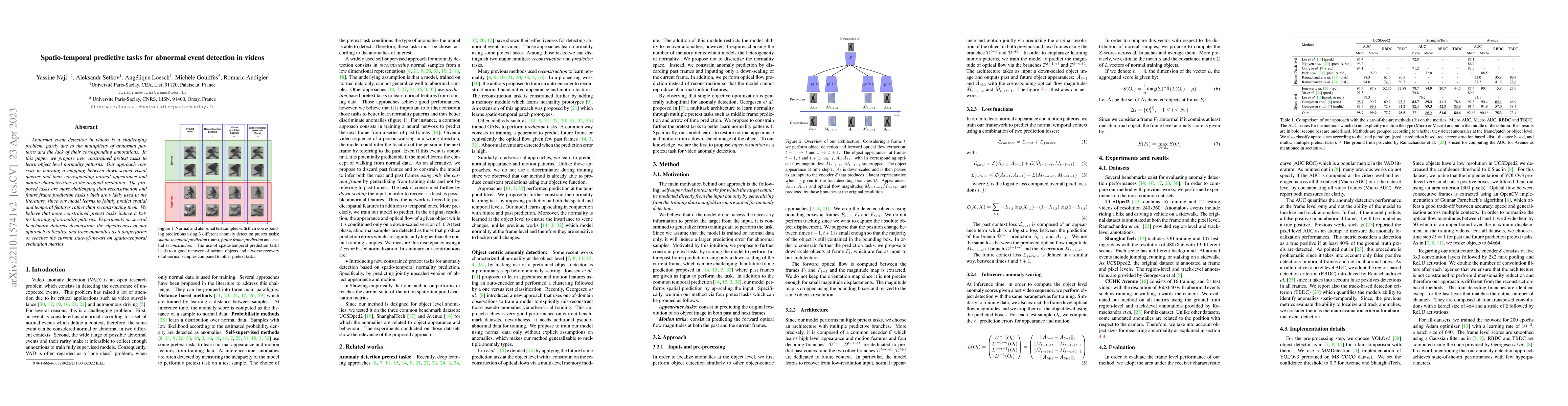 Thumbnail for Spatio-temporal predictive tasks for abnormal event detection in videos