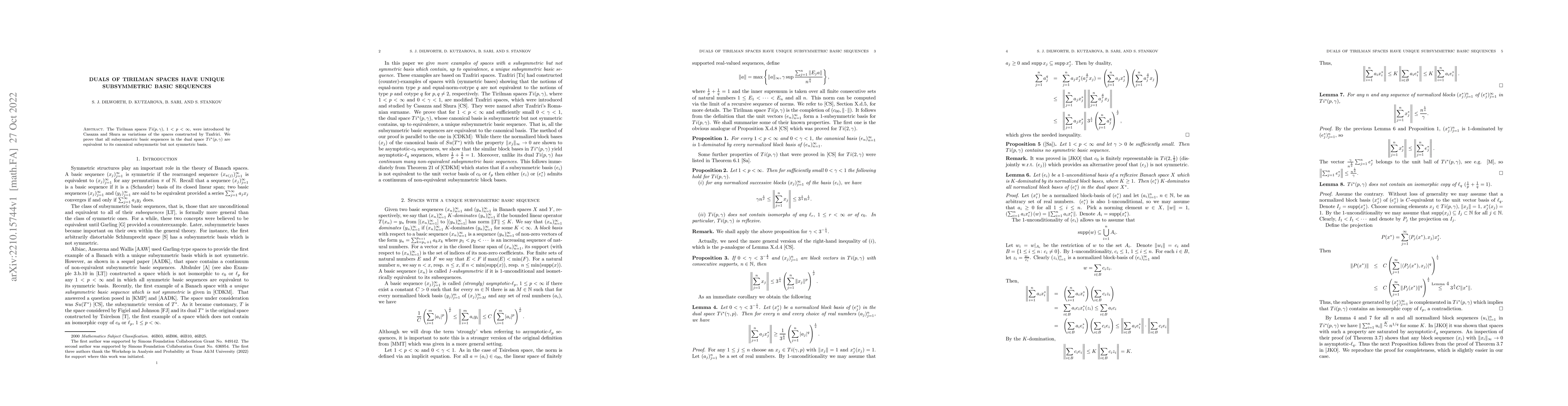 Thumbnail for Duals of Tirilman spaces have unique subsymmetric basic sequences