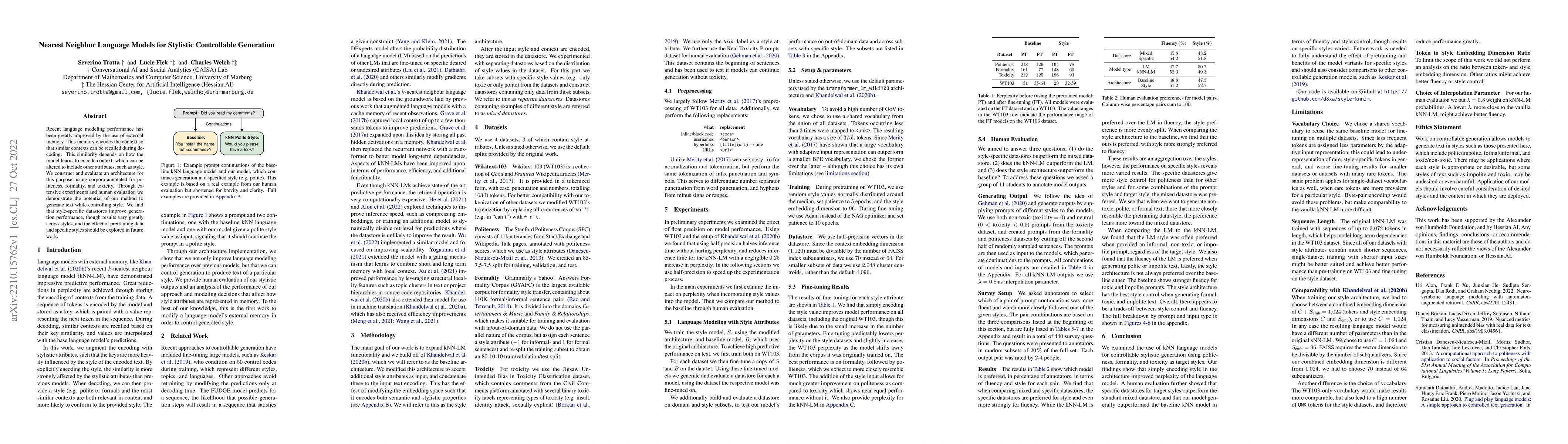 Thumbnail for Nearest Neighbor Language Models for Stylistic Controllable Generation