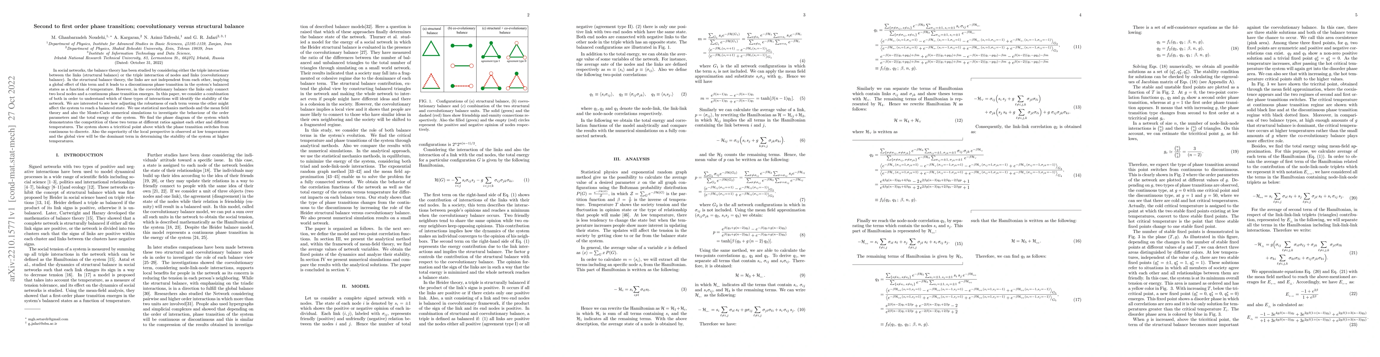 Thumbnail for Second to first order phase transition; coevolutionary versus structural
  balance