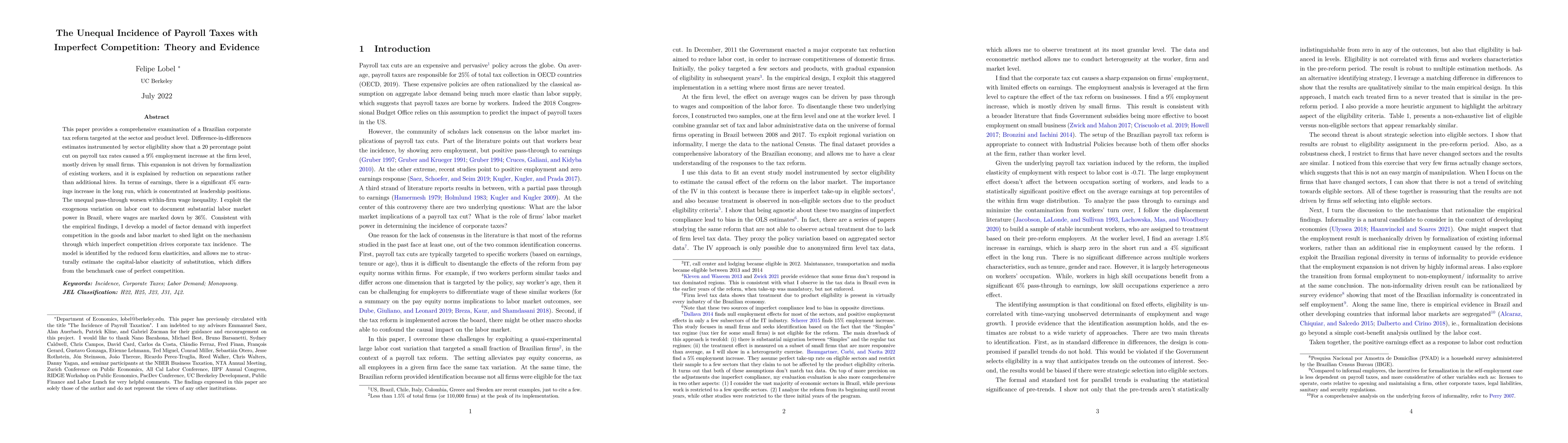 Thumbnail for The Unequal Incidence of Payroll Taxes with Imperfect Competition:
  Theory and Evidence