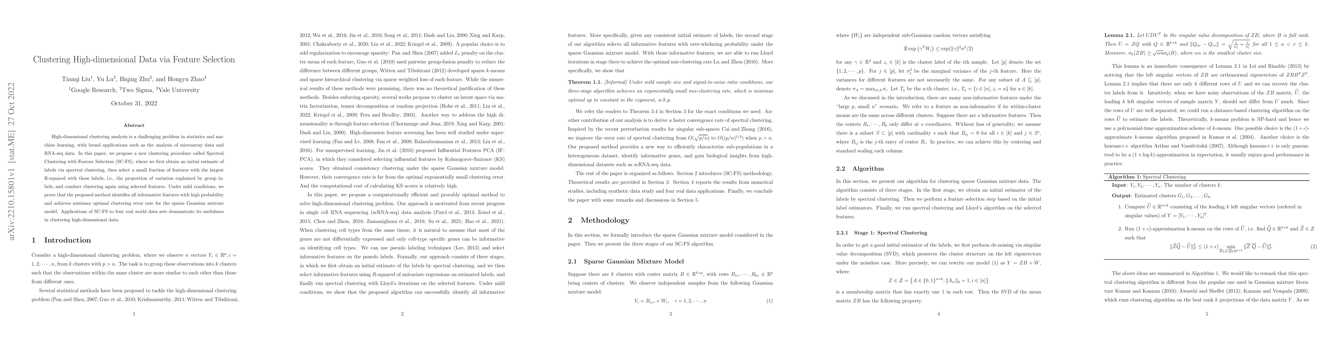 Thumbnail for Clustering High-dimensional Data via Feature Selection
