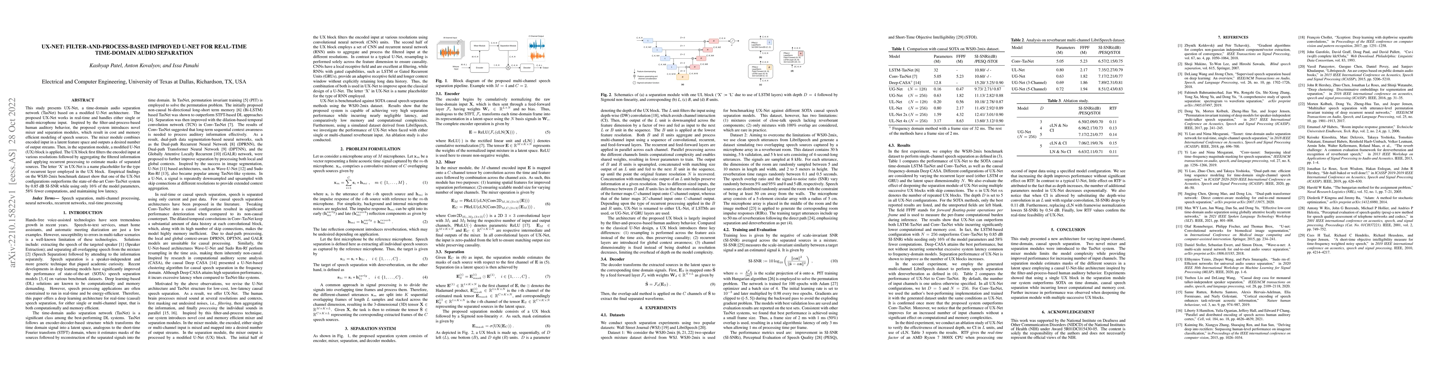 Thumbnail for UX-NET: Filter-and-Process-based Improved U-Net for Real-time
  Time-domain Audio Separation