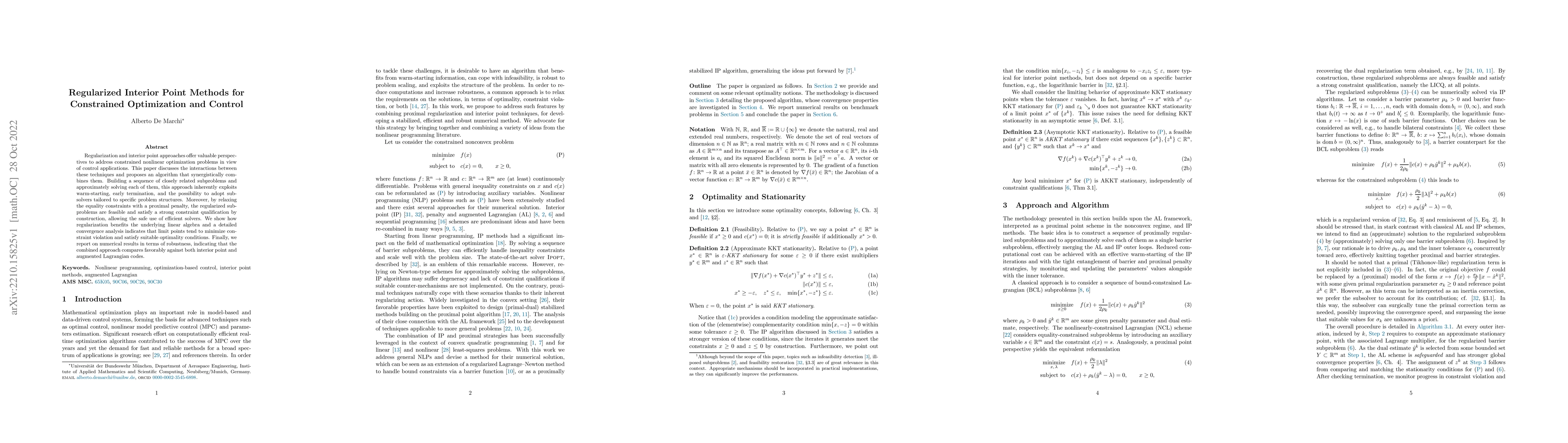 Thumbnail for Regularized Interior Point Methods for Constrained Optimization and
  Control