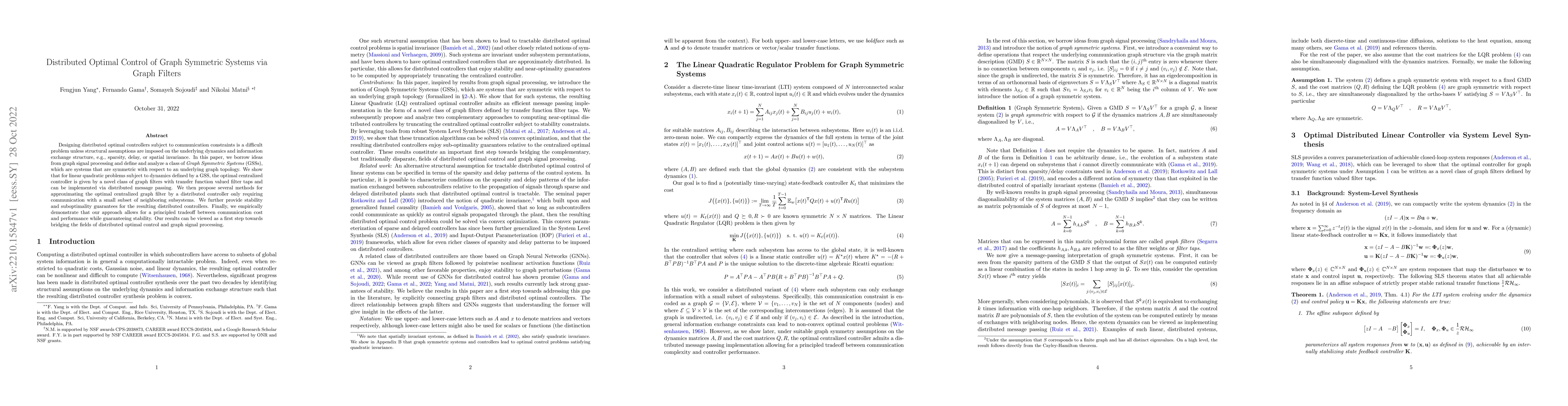 Thumbnail for Distributed Optimal Control of Graph Symmetric Systems via Graph Filters