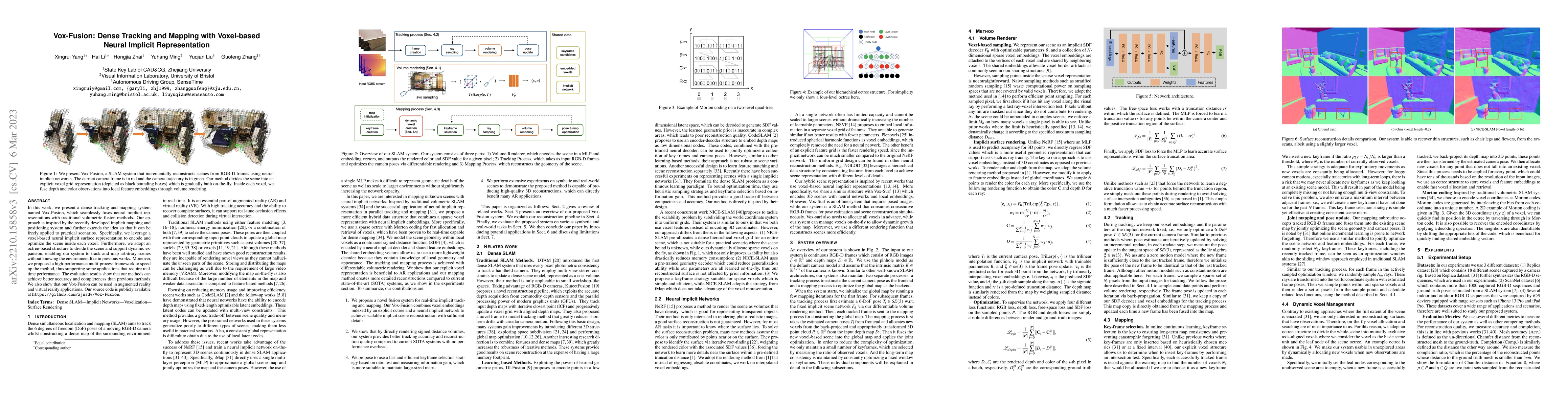 Thumbnail for Vox-Fusion: Dense Tracking and Mapping with Voxel-based Neural Implicit
  Representation