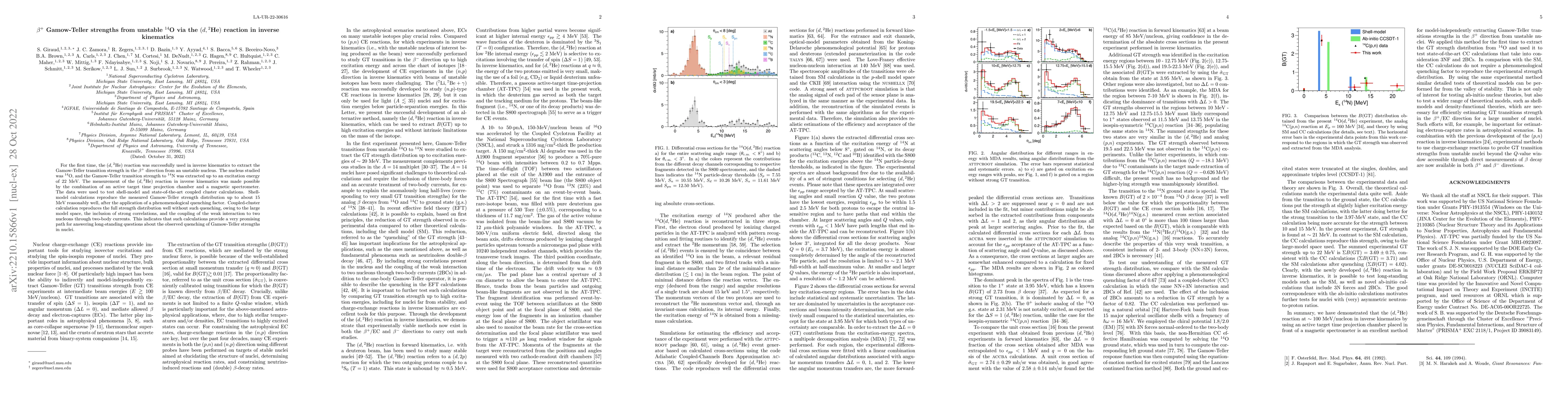 Thumbnail for $\beta^{+}$ Gamow-Teller strengths from unstable $^{14}$O via the
  $(d,{}^2\text{He})$ reaction in inverse kinematics