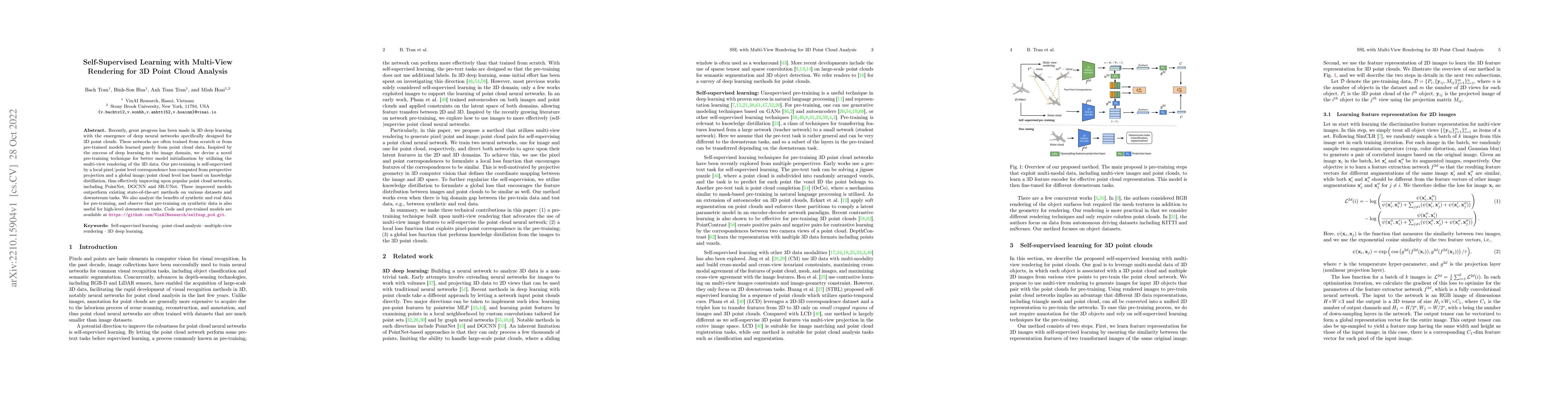 Thumbnail for Self-Supervised Learning with Multi-View Rendering for 3D Point Cloud
  Analysis