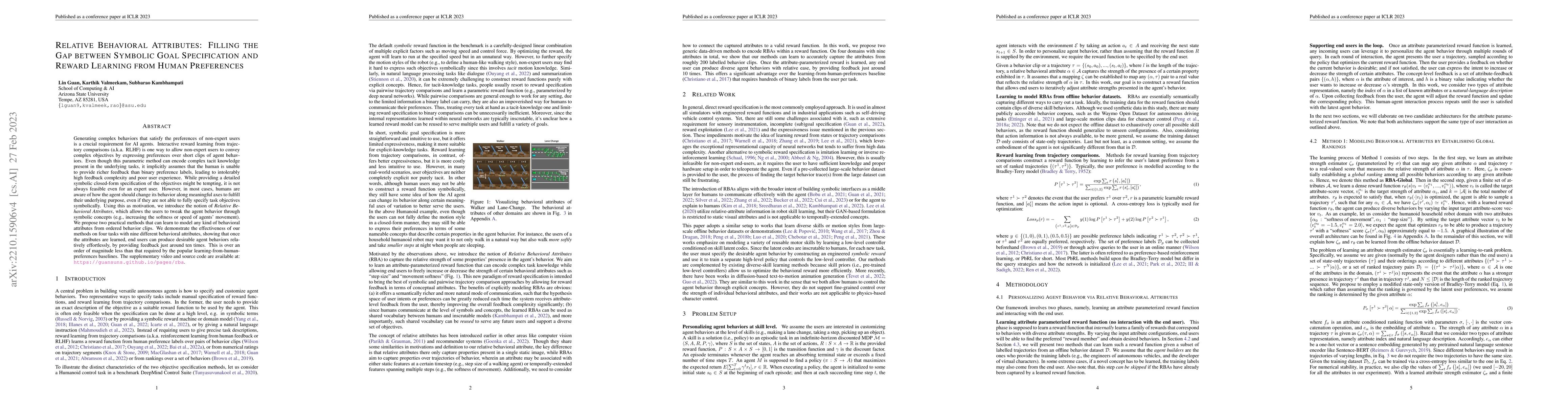 Thumbnail for Relative Behavioral Attributes: Filling the Gap between Symbolic Goal
  Specification and Reward Learning from Human Preferences