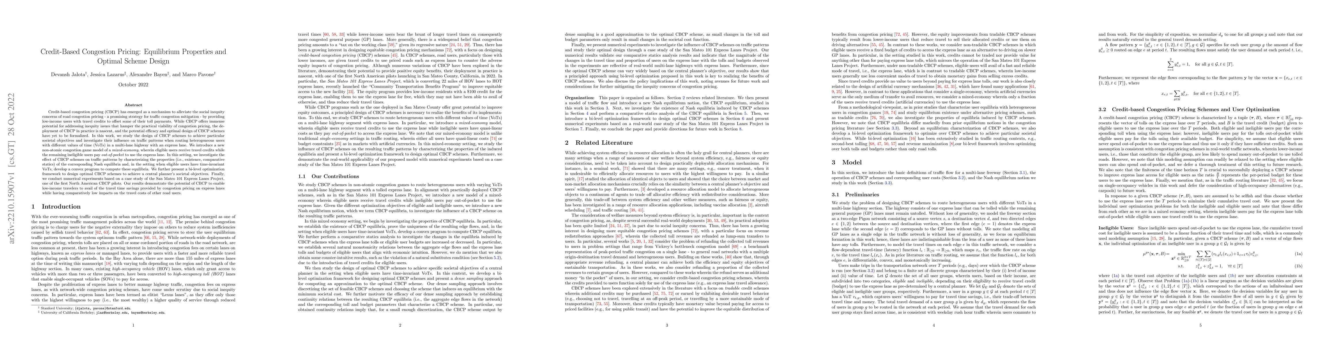 Thumbnail for Credit-Based Congestion Pricing: Equilibrium Properties and Optimal
  Scheme Design