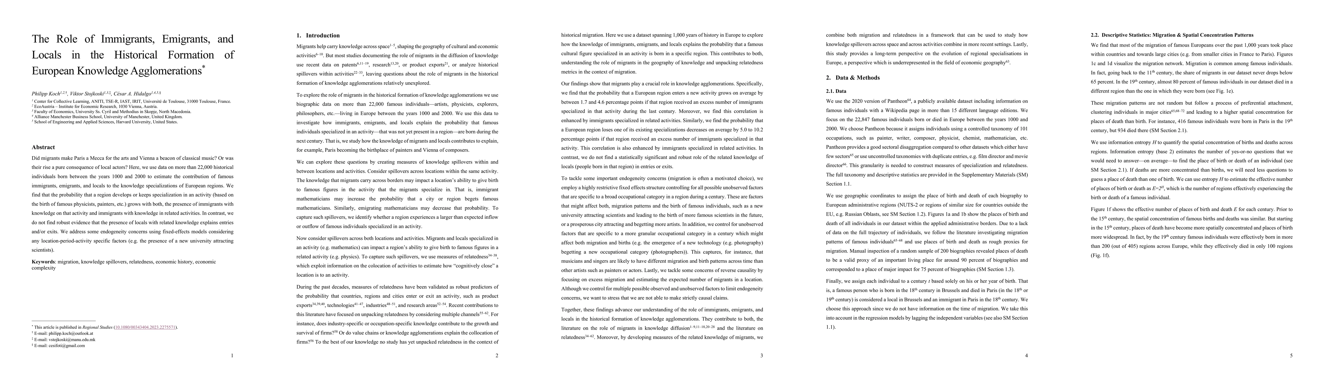 Thumbnail for The Role of Immigrants, Emigrants, and Locals in the Historical
  Formation of European Knowledge Agglomerations
