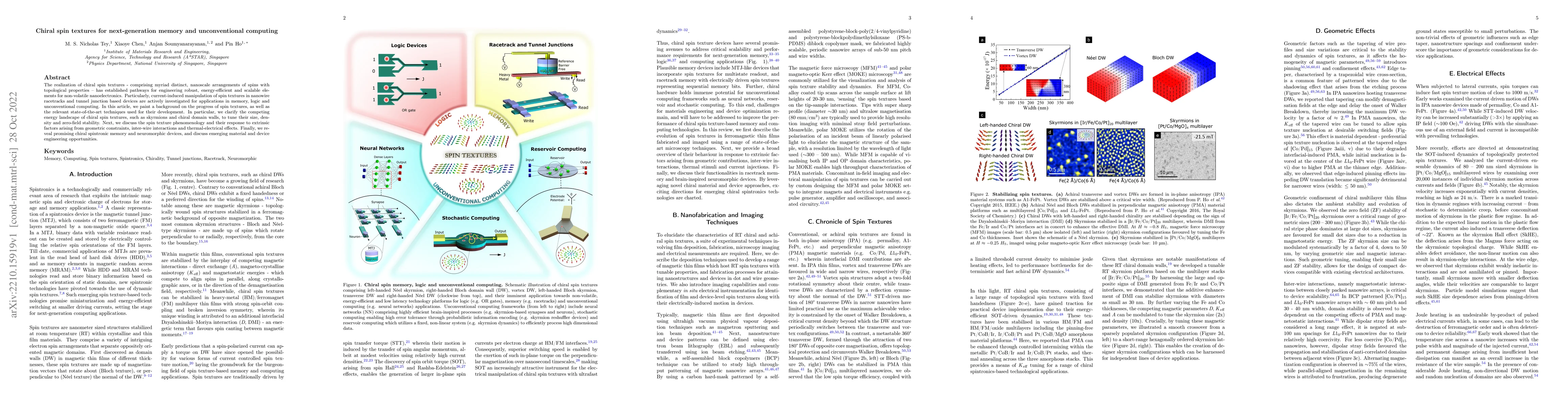 Thumbnail for Chiral Spin Textures for Next-Generation Memory and Unconventional
  Computing