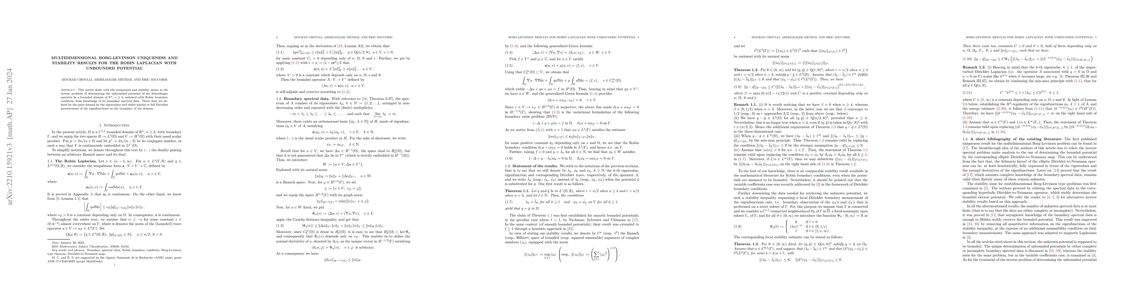 Thumbnail for Multidimensionnel Borg-Levinson uniqueness and stability results for the
  Robin Laplacian with unbounded potential