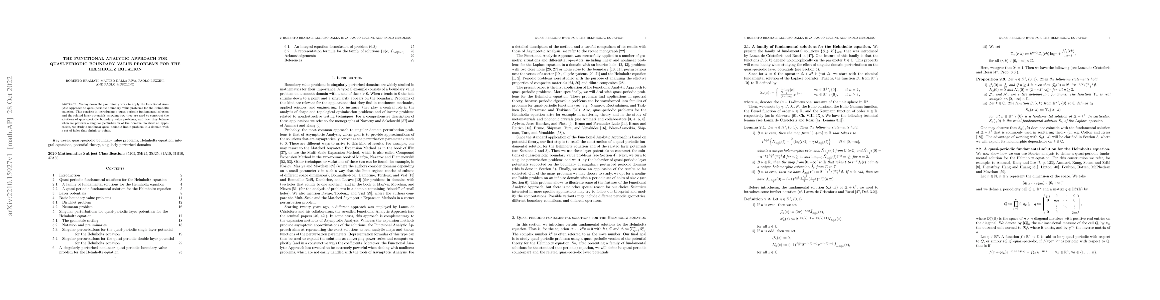 Thumbnail for The Functional Analytic Approach for quasi-periodic boundary value
  problems for the Helmholtz equation