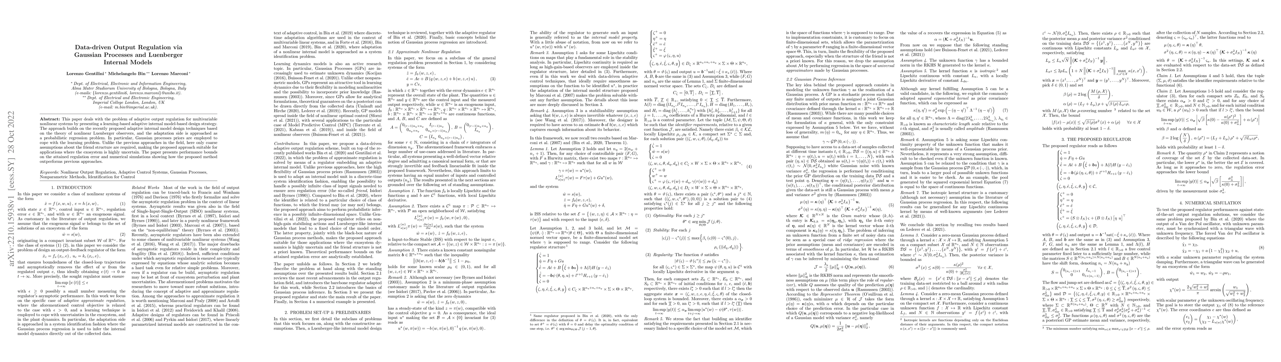 Thumbnail for Data-driven Output Regulation via Gaussian Processes and Luenberger
  Internal Models