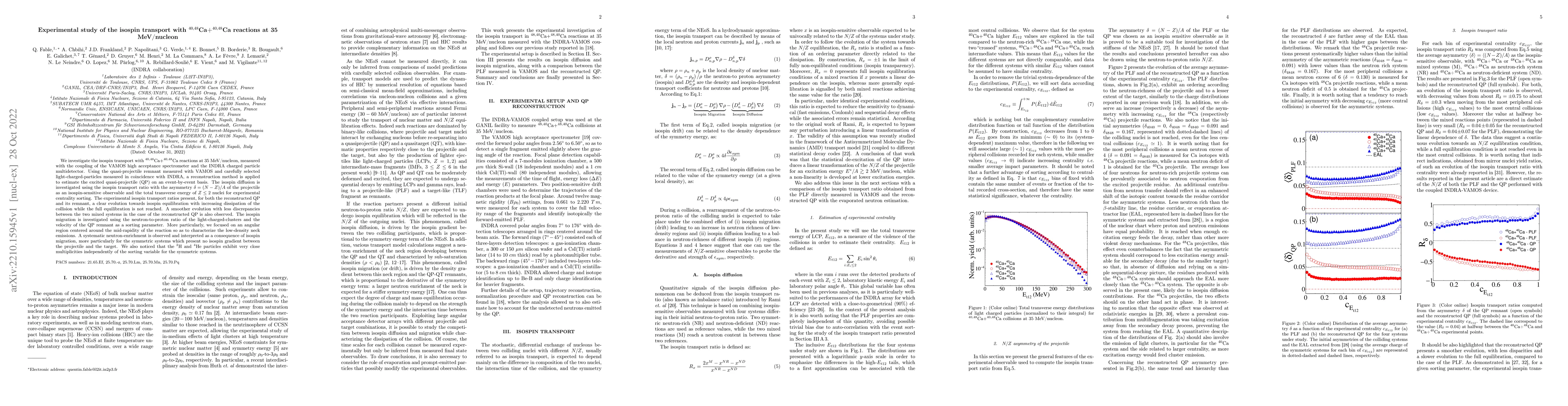 Thumbnail for Experimental study of the isospin transport with 40,48 Ca+ 40,48 Ca
  reactions at 35 MeV/nucleon