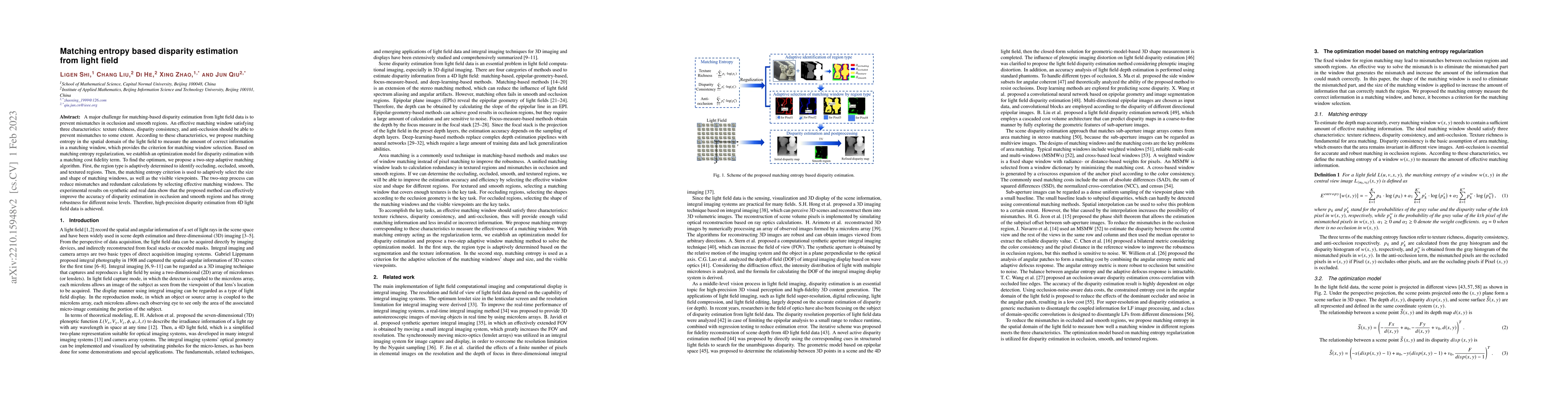 Thumbnail for Matching entropy based disparity estimation from light field