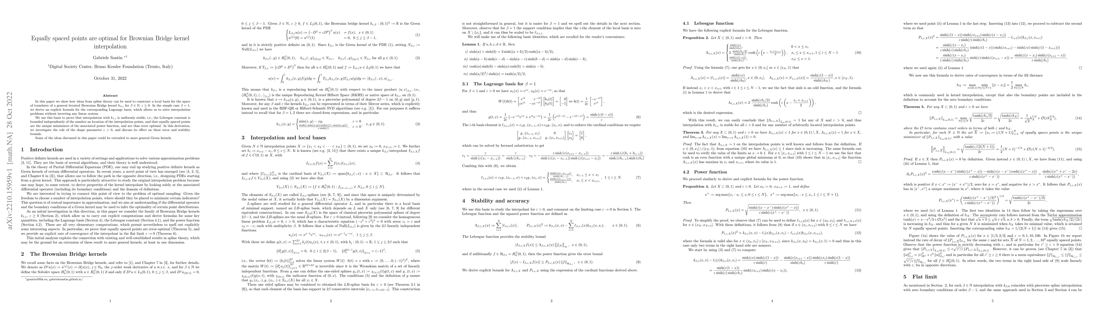 Thumbnail for Equally spaced points are optimal for Brownian Bridge kernel
  interpolation