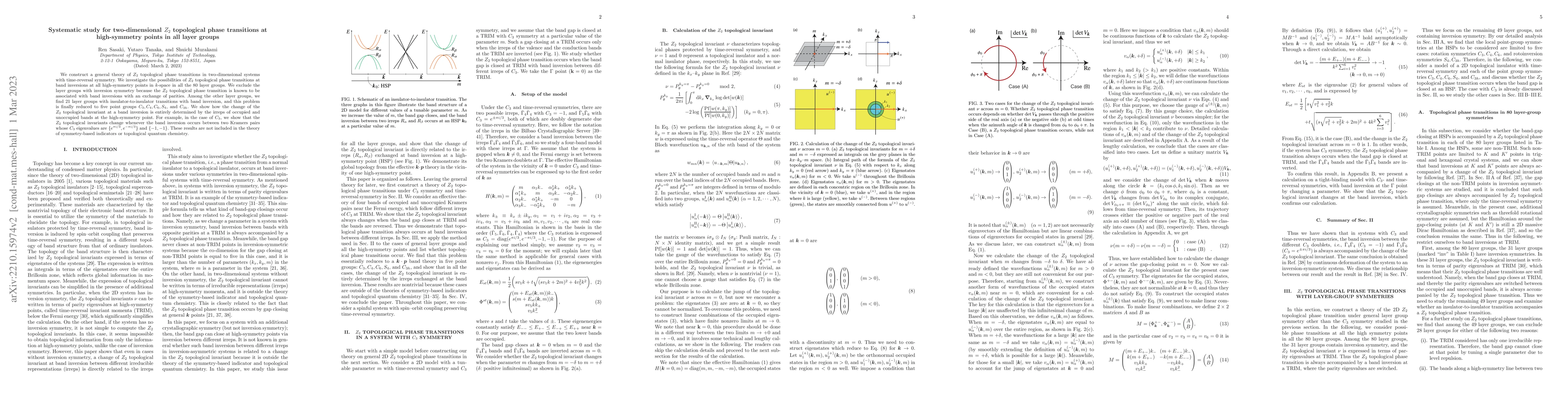 Thumbnail for Systematic study for two-dimensional $Z_2$ topological phase transitions
  at high-symmetry points in all layer groups