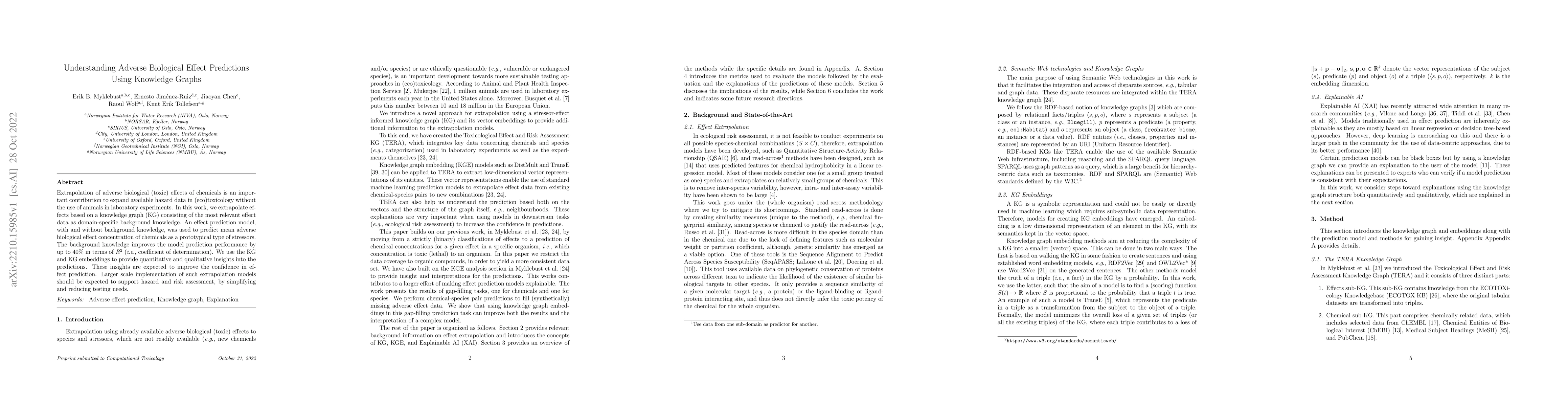 Thumbnail for Understanding Adverse Biological Effect Predictions Using Knowledge
  Graphs