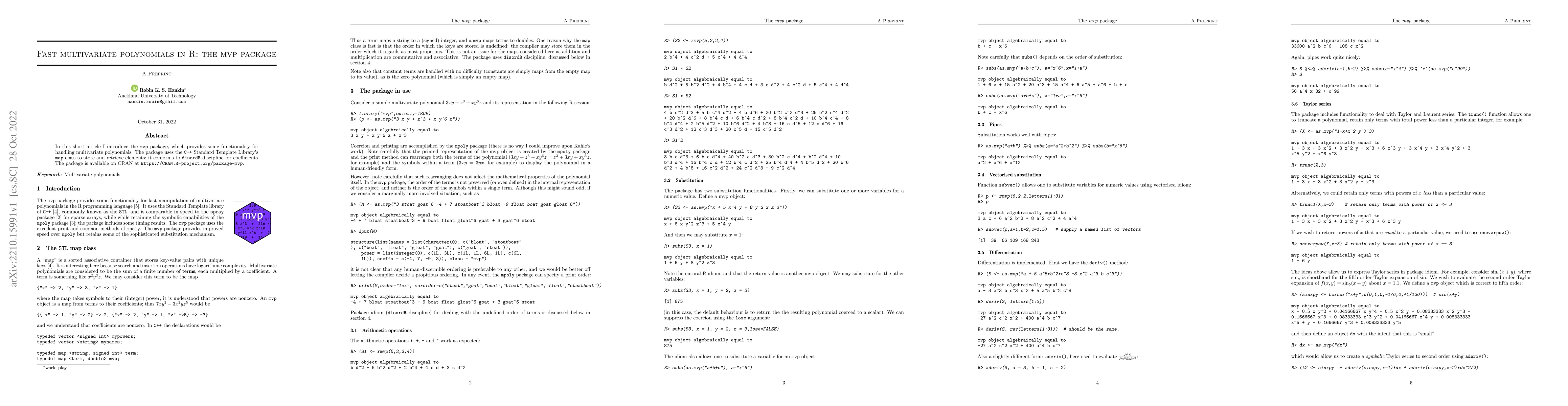Thumbnail for Fast multivariate polynomials in R: the mvp package