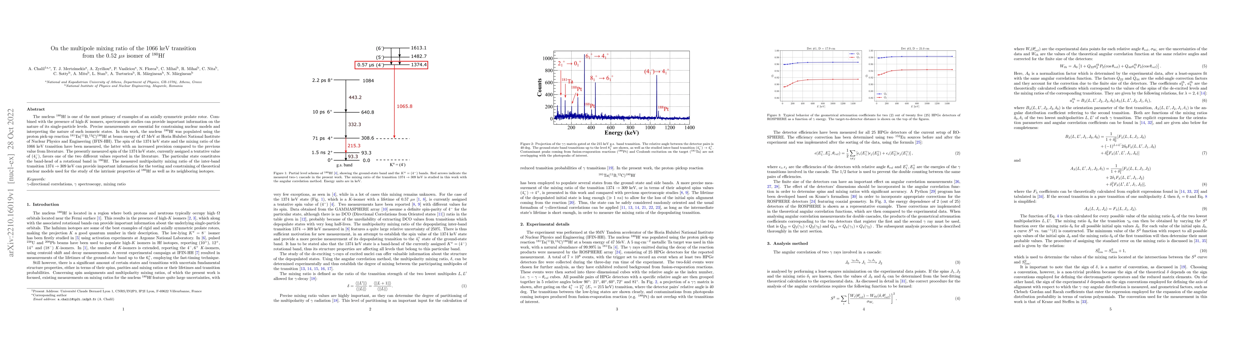 Thumbnail for On the multipole mixing ratio of the $1066$ keV transition from the 0.52
  $\mu s$ isomer of $^{180}$Hf