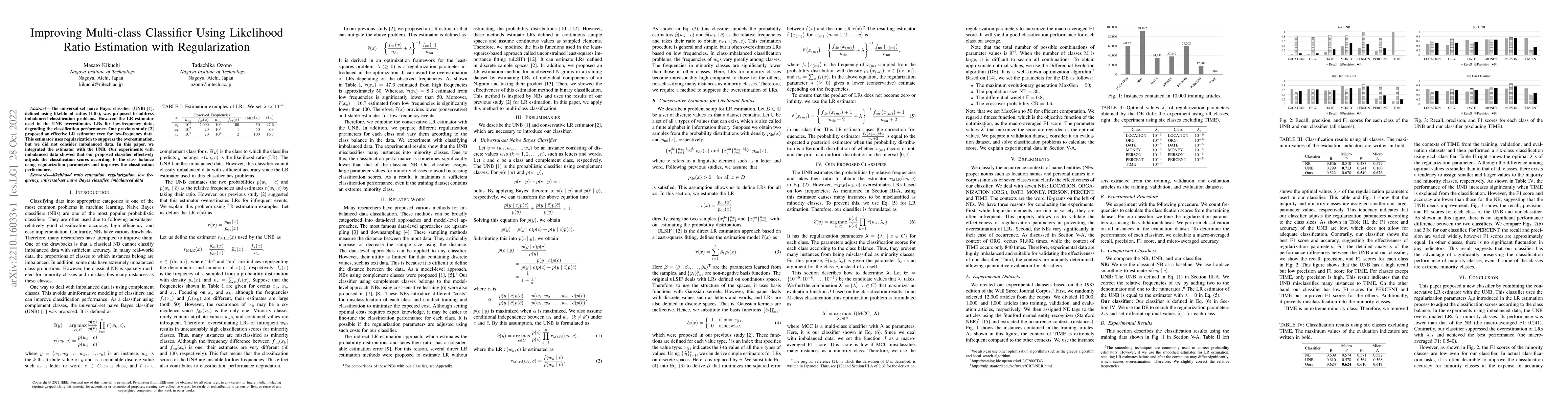 Thumbnail for Improving Multi-class Classifier Using Likelihood Ratio Estimation with
  Regularization
