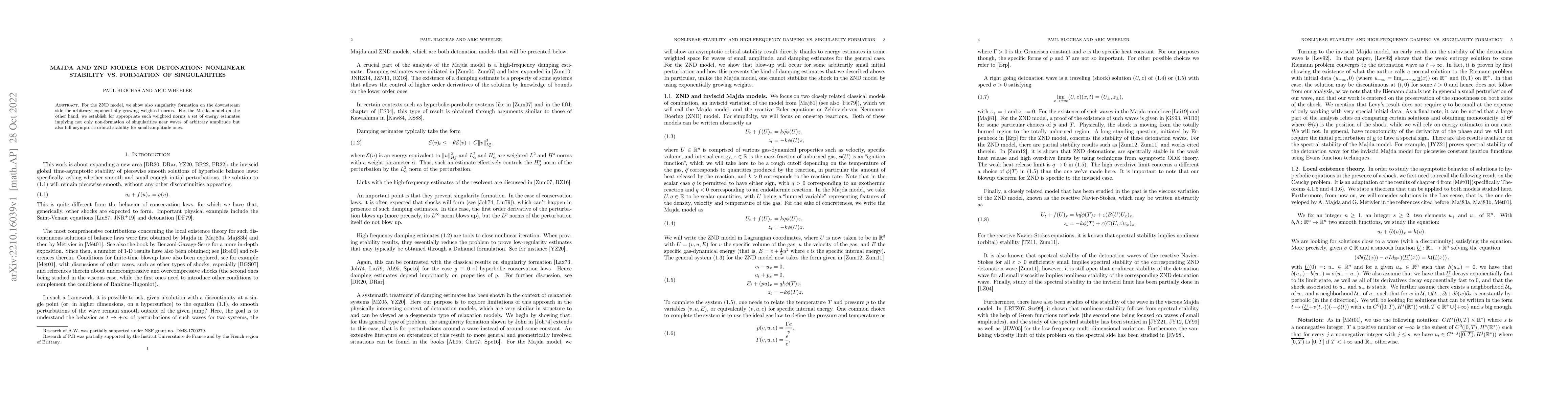 Thumbnail for Majda and ZND models for detonation: nonlinear stability vs. formation
  of singularities
