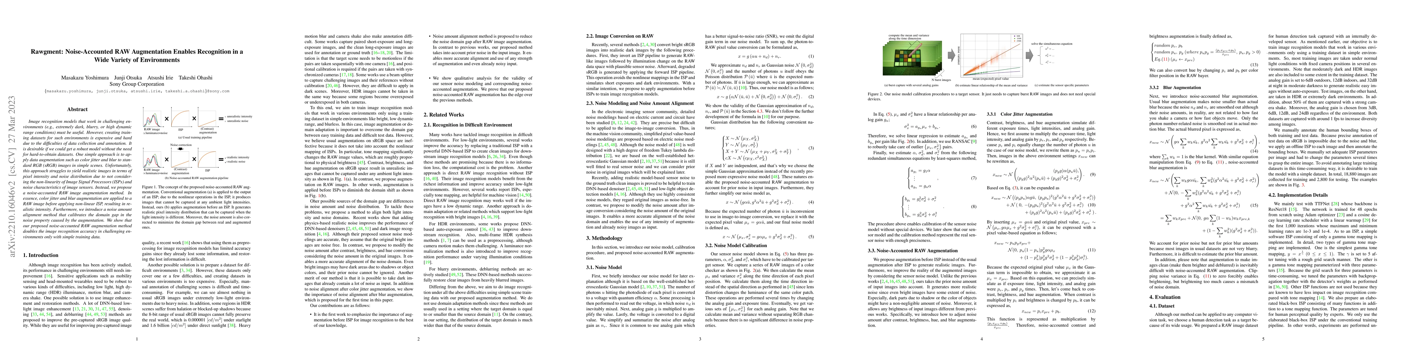 Thumbnail for Rawgment: Noise-Accounted RAW Augmentation Enables Recognition in a Wide
  Variety of Environments