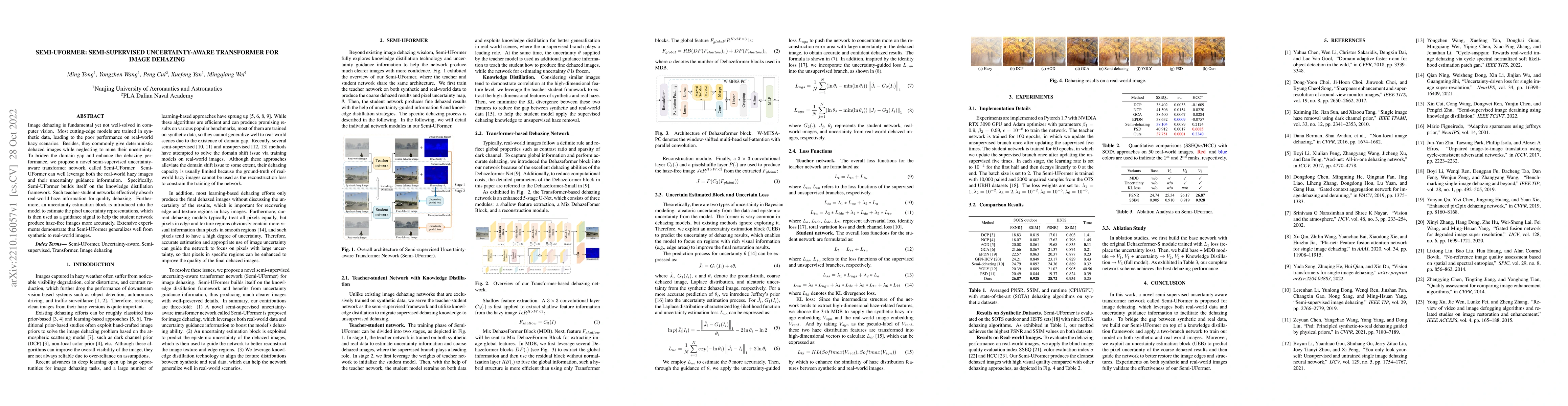 Thumbnail for Semi-UFormer: Semi-supervised Uncertainty-aware Transformer for Image
  Dehazing