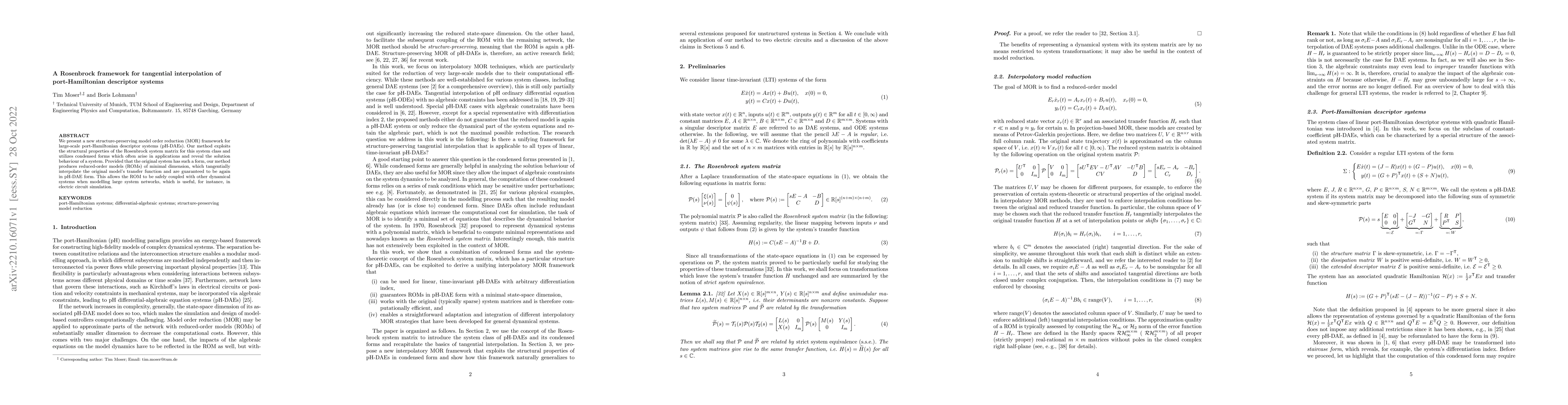 Thumbnail for A Rosenbrock framework for tangential interpolation of port-Hamiltonian
  descriptor systems