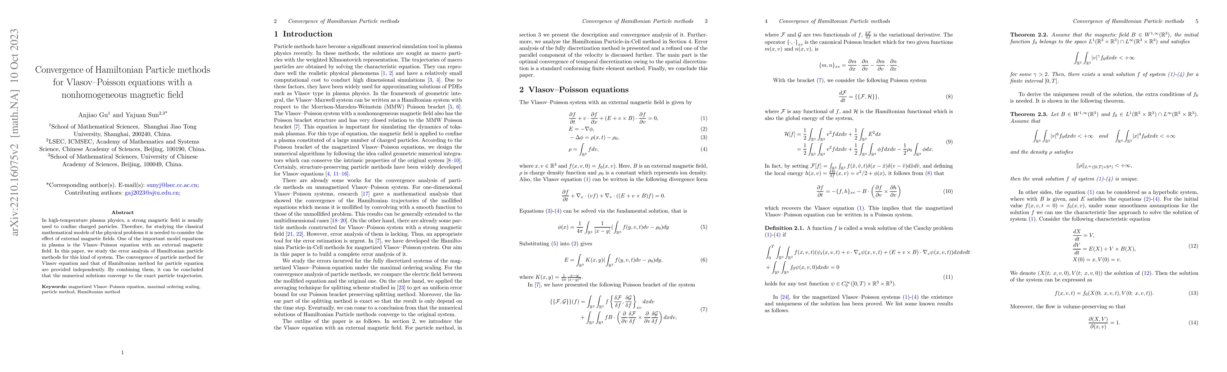 Thumbnail for Convergence of Hamiltonian Particle methods for Vlasov--Poisson
  equations with a nonhomogeneous magnetic field