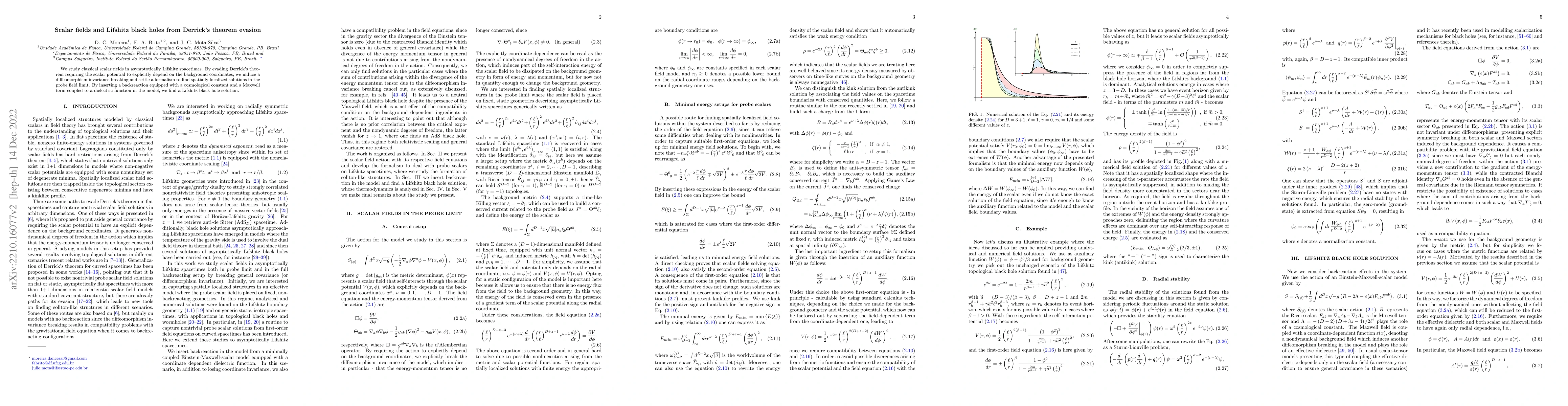 Thumbnail for Scalar fields and Lifshitz black holes from Derrick's theorem evasion