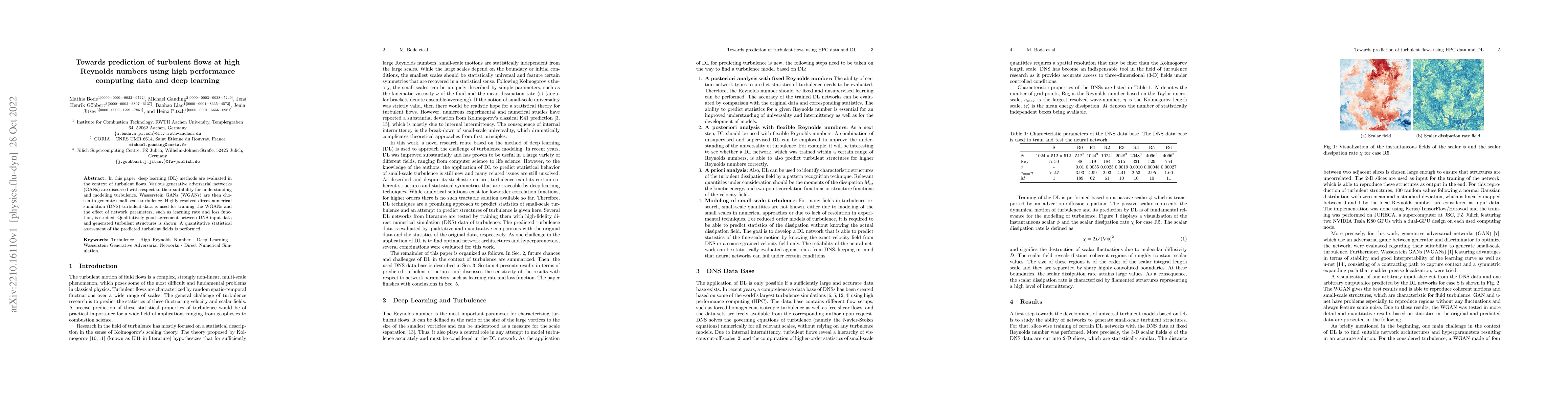 Thumbnail for Towards prediction of turbulent flows at high Reynolds numbers using
  high performance computing data and deep learning