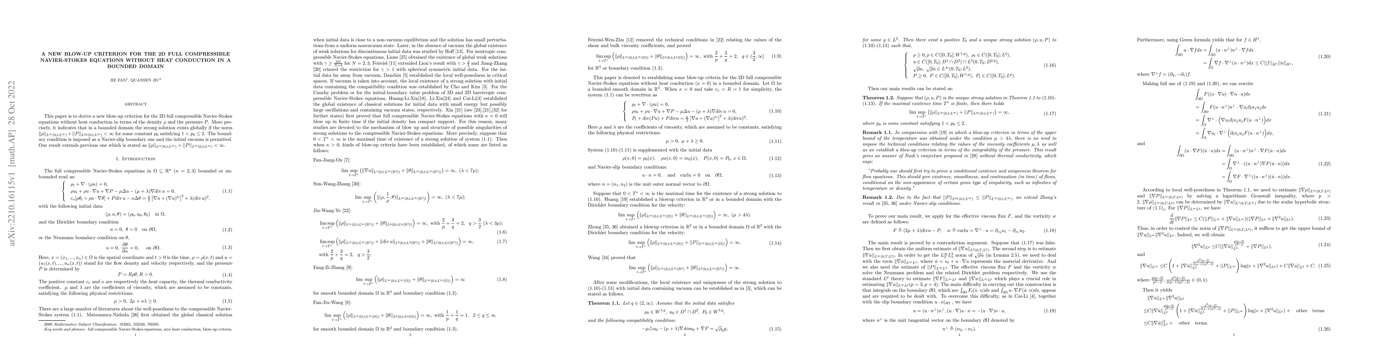 Thumbnail for A new blow-up criterion for the 2D full compressible Navier-Stokes
  equations without heat conduction in a bounded domain