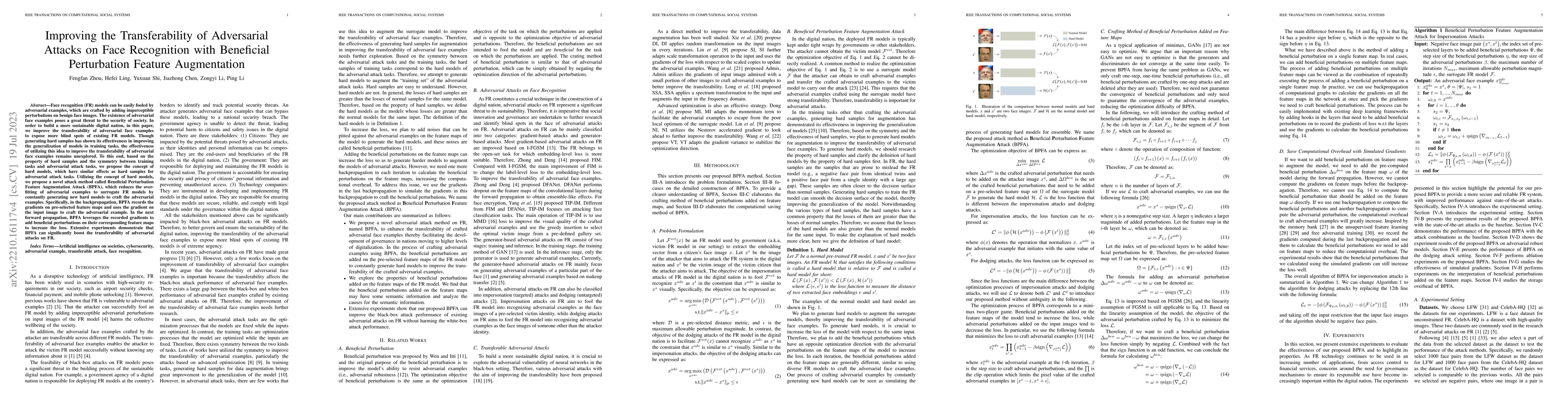 Thumbnail for Improving the Transferability of Adversarial Attacks on Face Recognition
  with Beneficial Perturbation Feature Augmentation
