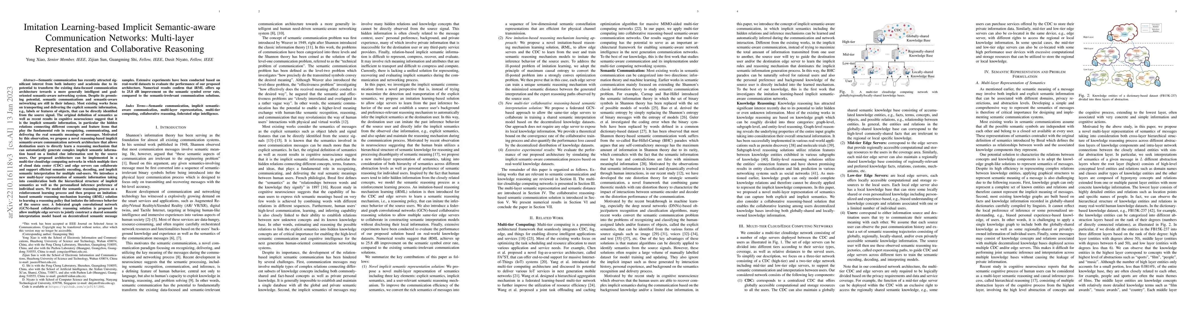 Thumbnail for Imitation Learning-based Implicit Semantic-aware Communication Networks:
  Multi-layer Representation and Collaborative Reasoning