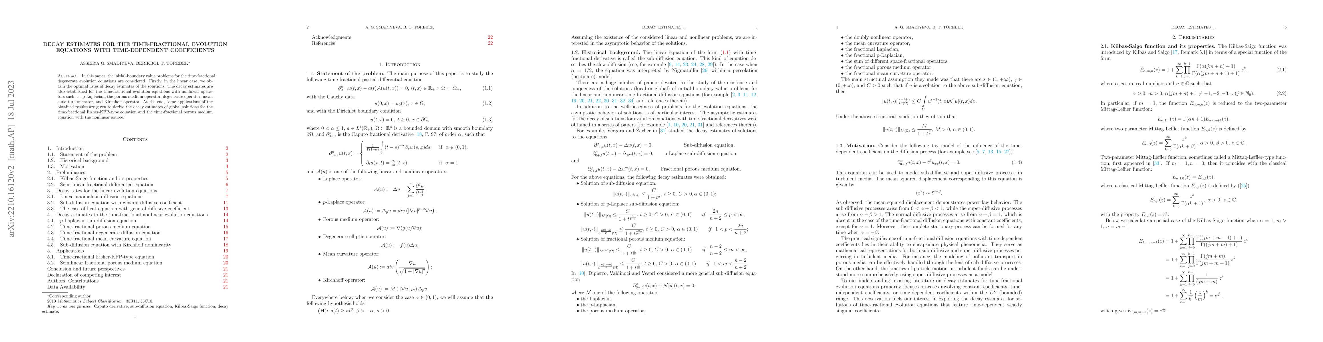 Thumbnail for Decay estimates for the time-fractional evolution equations with
  time-dependent coefficients