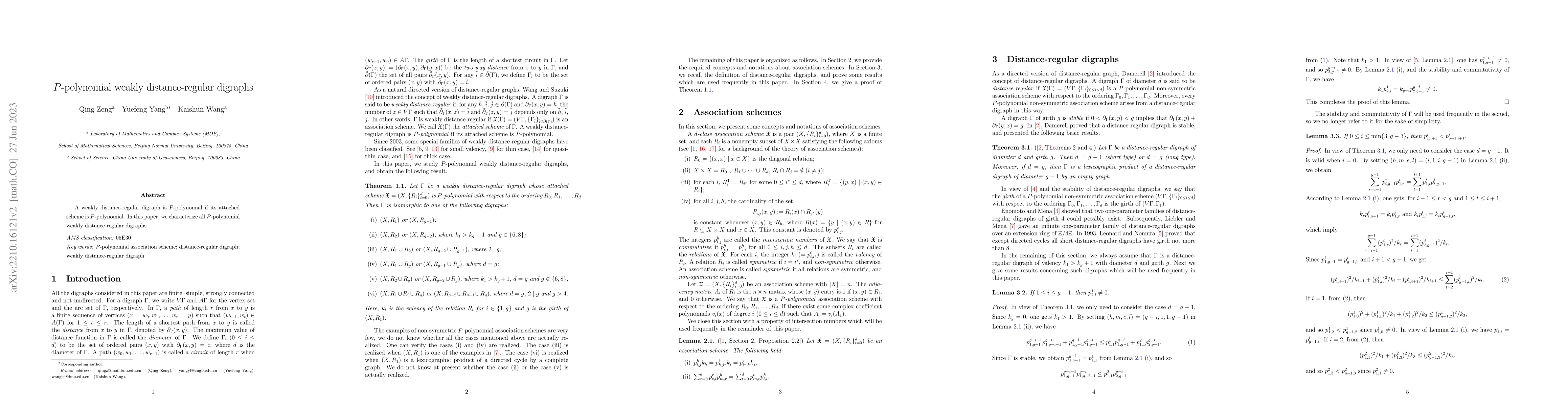 Thumbnail for $P$-polynomial weakly distance-regular digraphs
