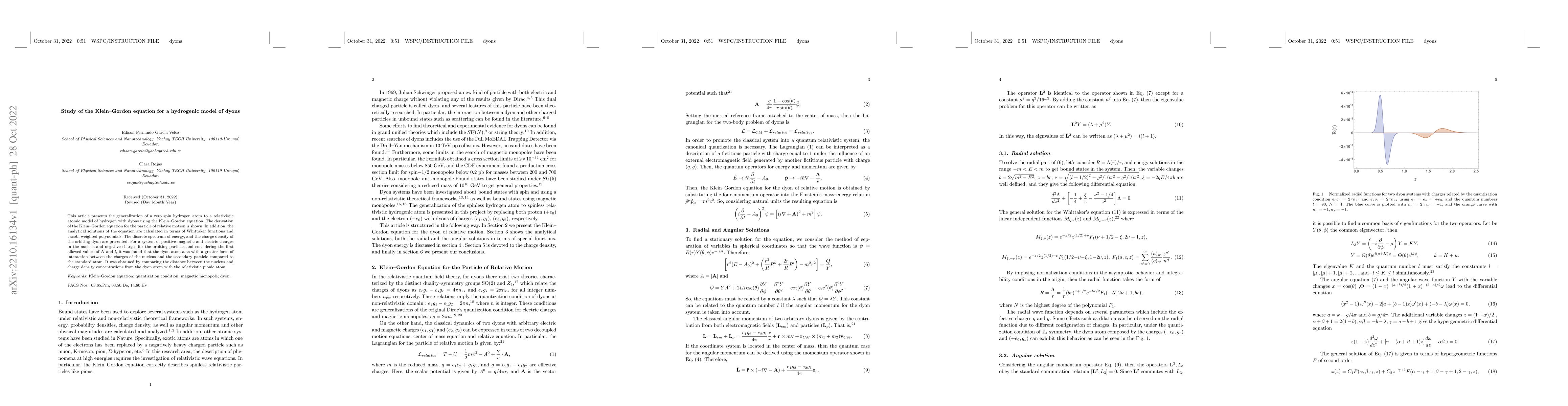 Thumbnail for Study of the Klein--Gordon equation for a hydrogenic model of dyons