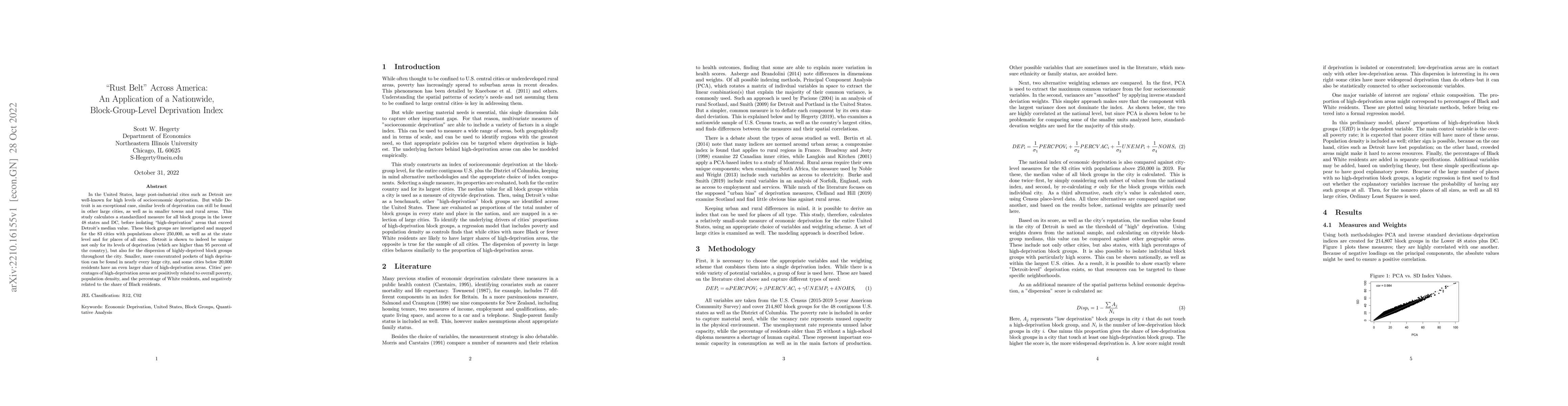 Thumbnail for "Rust Belt" Across America: An Application of a Nationwide,
  Block-Group-Level Deprivation Index