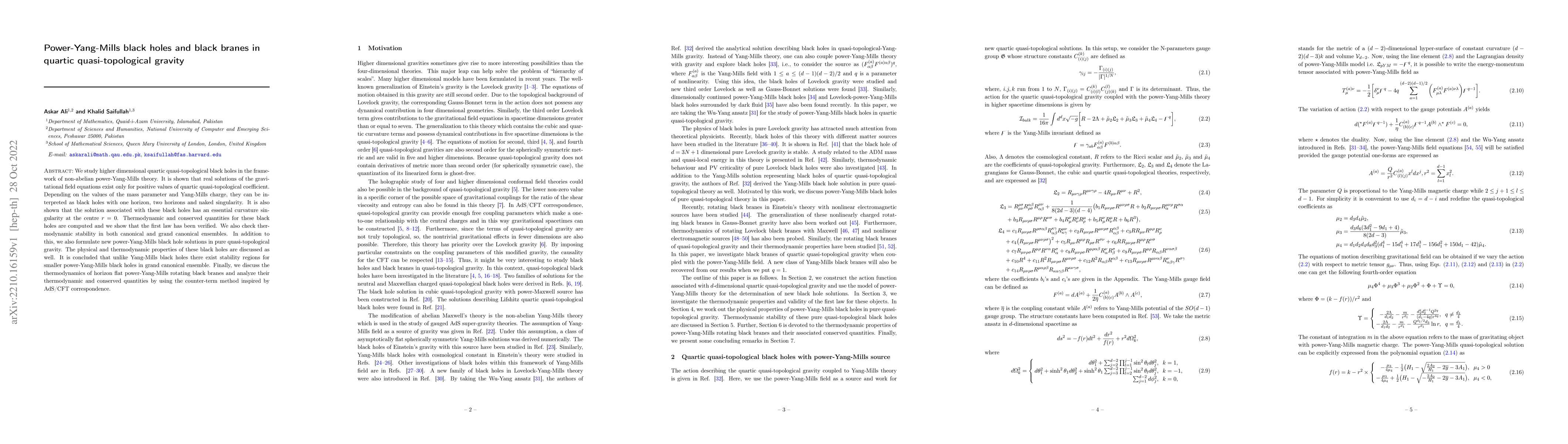 Thumbnail for Power-Yang-Mills black holes and black branes in quartic
  quasi-topological gravity