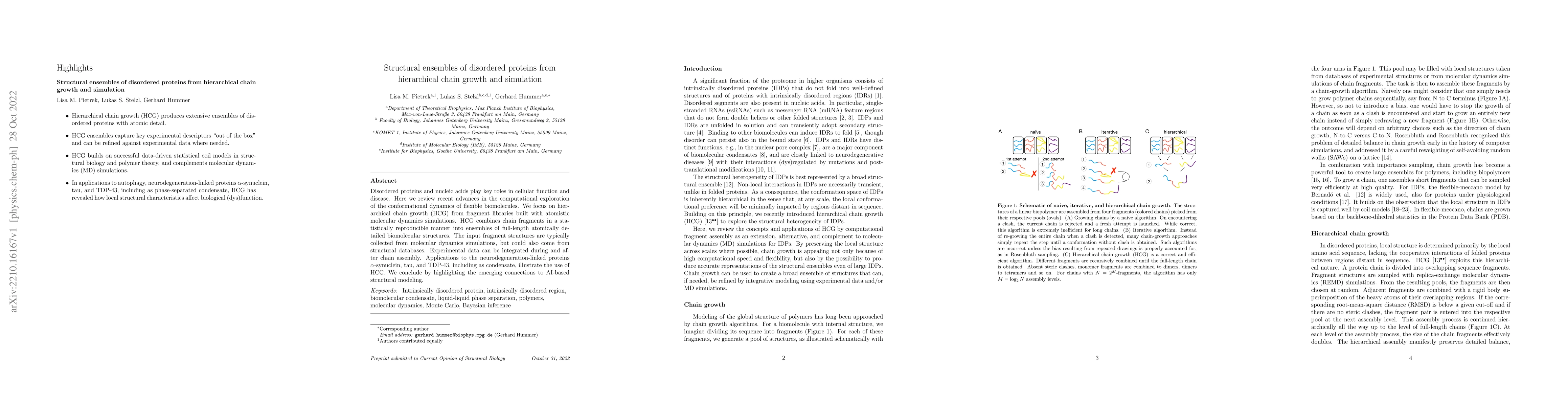 Thumbnail for Structural ensembles of disordered proteins from hierarchical chain
  growth and simulation